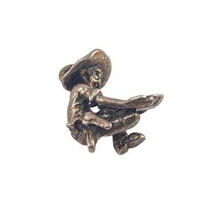 Vintage Sterling Silver Frog Charm With Cowboy Hat & Lasso